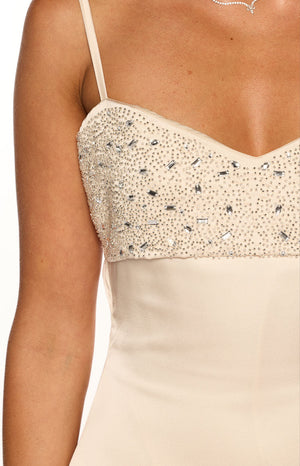 Fran Cream Sequin Contrast Party Mini Dress