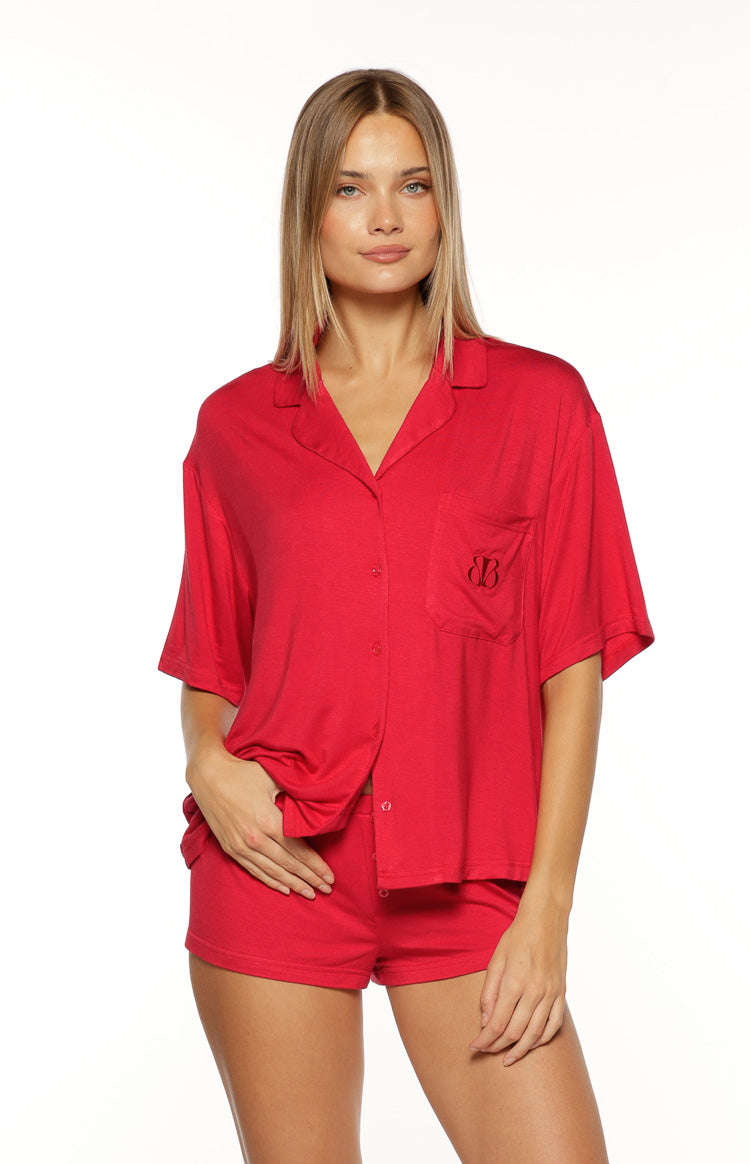 Jamey Burgundy Mini Pajama Shorts Image