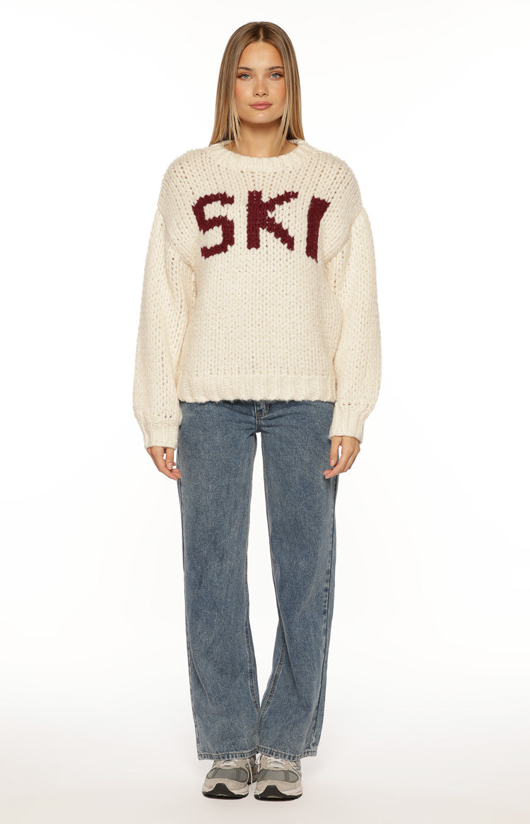 Jasmine Ski Cream Jacquard Chunky Knit Sweater Image