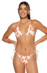 Palmera Yellow and Pink Floral Print Beaded Triangle Bikini Top Image