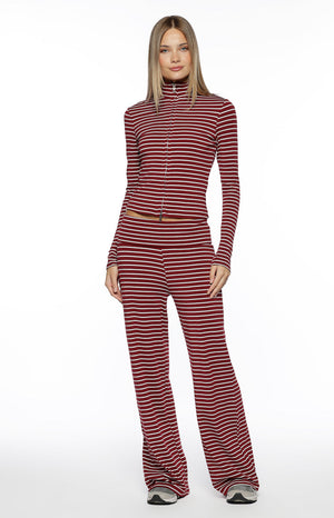 Pippen Burgundy Stripe Foldover Wide Leg Pants