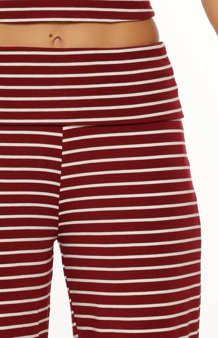 Pippen Burgundy Stripe Foldover Wide Leg Pants Image