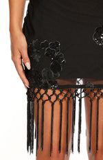 Rhani Black Sequin Tassel Cowl Mini Dress Image