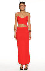 Tegan Red Knit Cut Out Maxi Dress Image