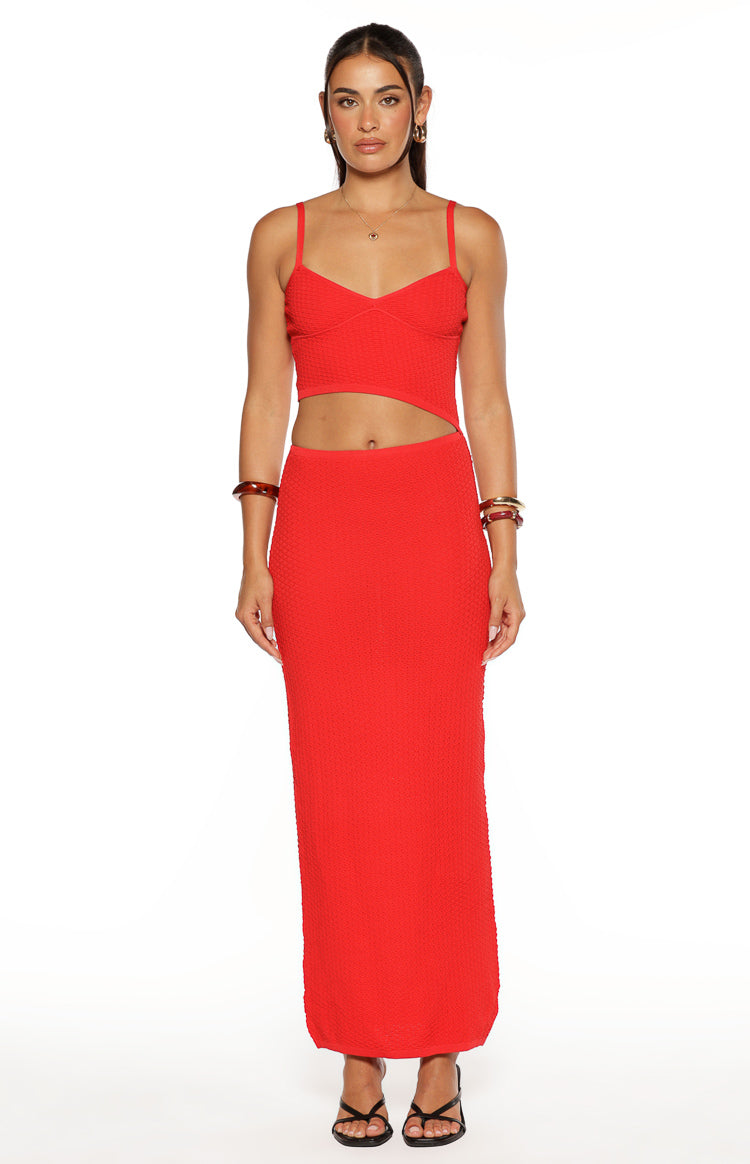 Tegan Red Knit Cut Out Maxi Dress Image